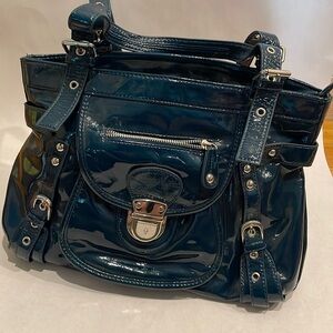 Teal blue faux leather shoulder bag